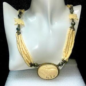 African Style Multi Strand Cream Colored Stone Beaded Necklace
